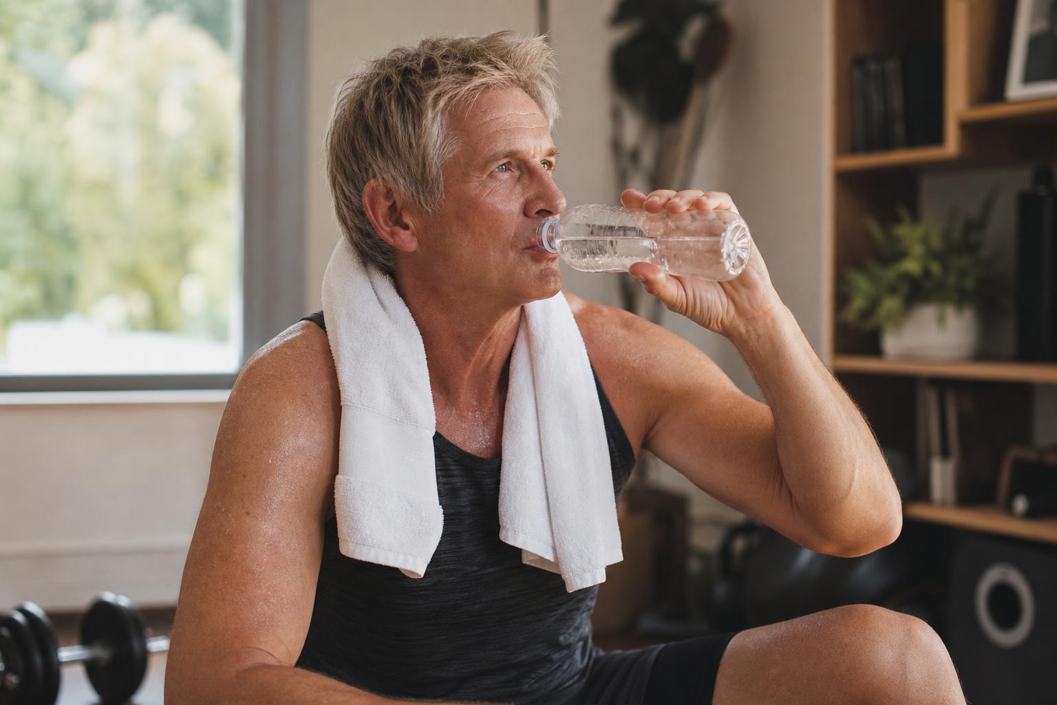 Hombre mayor de 50 años recuperando tras una sesión de entrenamiento personal